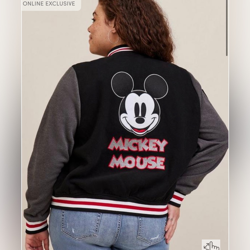 Disney Mickey Mouse Jacket Bomber Torrid Black 90th Anniversary